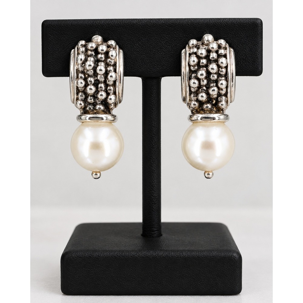 Michael Dawkins Sterling Silver 14K Gold Granulated Pearl Drop Earrings